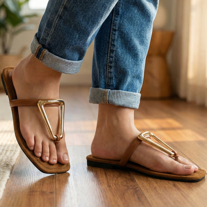 Gold Tone Pyramid Flat Slides - JSFT|2350