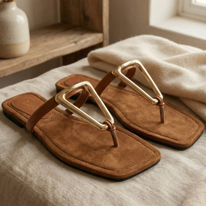 Gold Tone Pyramid Flat Slides - JSFT|2350