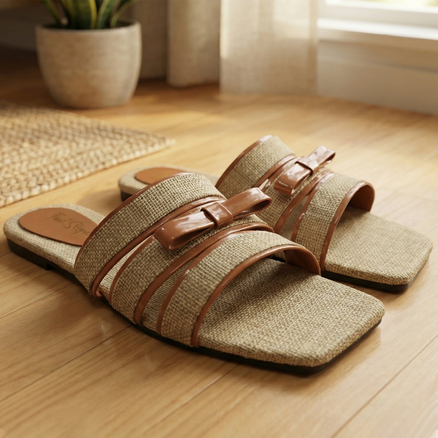 Jute Texture Flat Slides - JUTE|1780