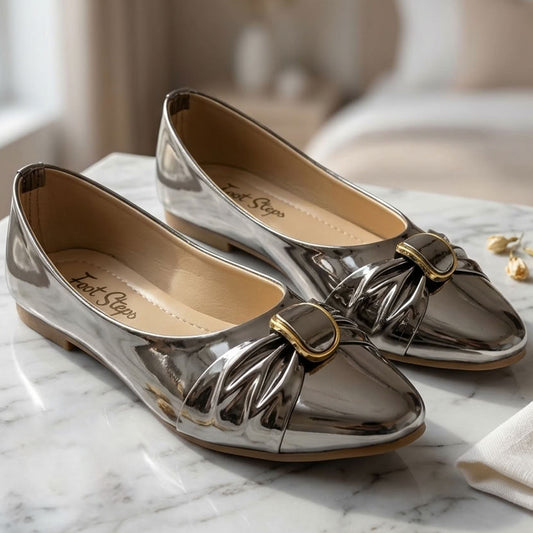 Shiny Chrome Ballet Flat Pumps - PLY|1800