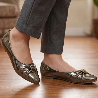 Shiny Chrome Ballet Flat Pumps - PLY|1800