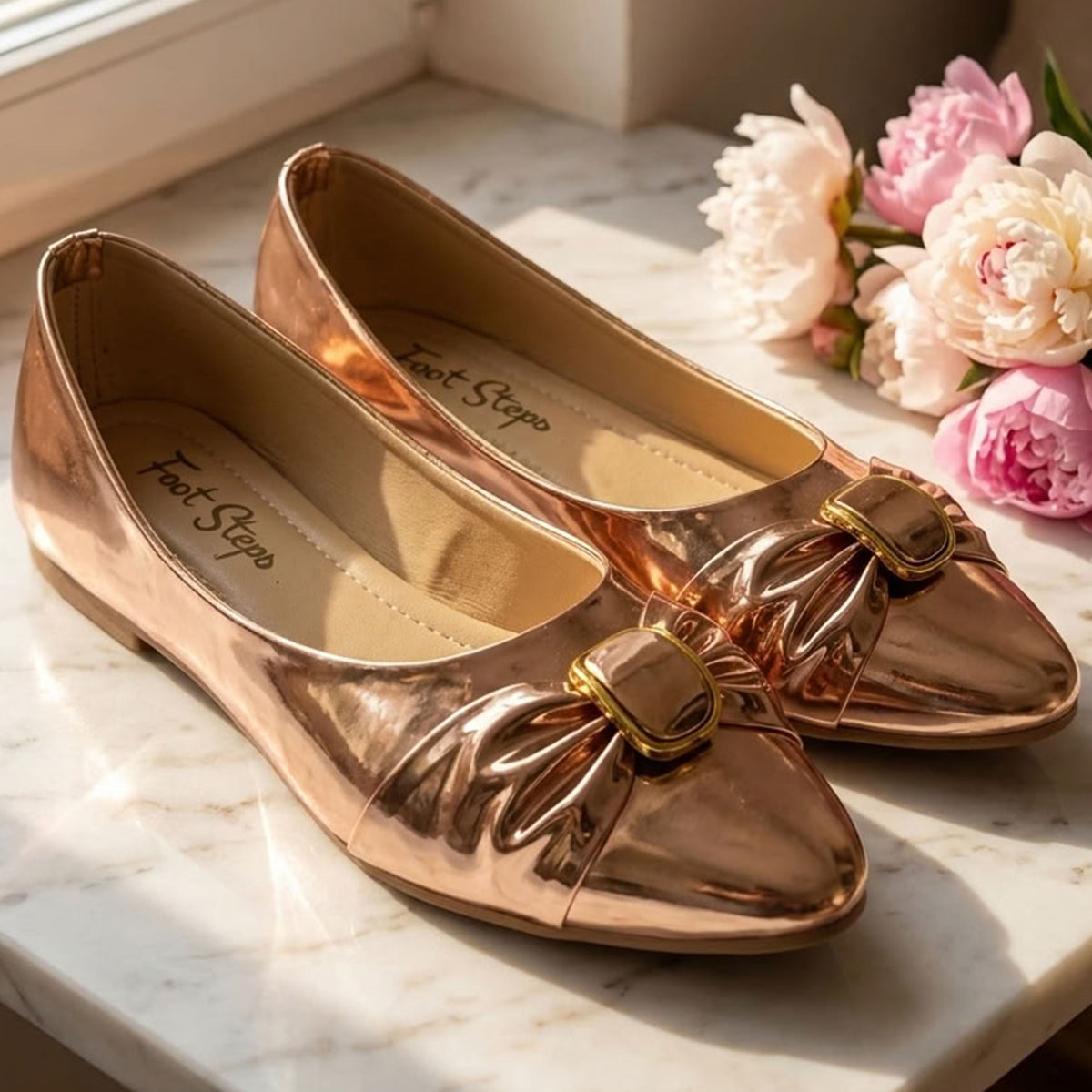 Shiny Chrome Ballet Flat Pumps - PLY|1800