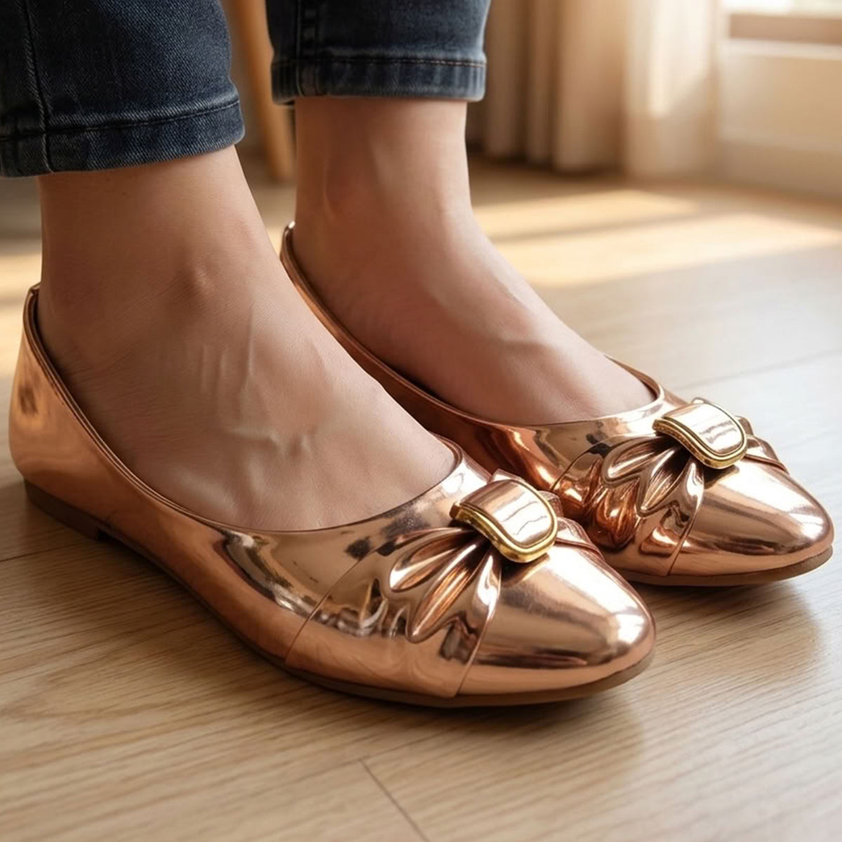 Shiny Chrome Ballet Flat Pumps - PLY|1800