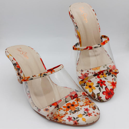 Summer Floral Transparent Block Heels Sandals