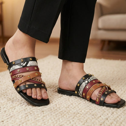Leopard & Chains Flat Slides - RNCB|2450