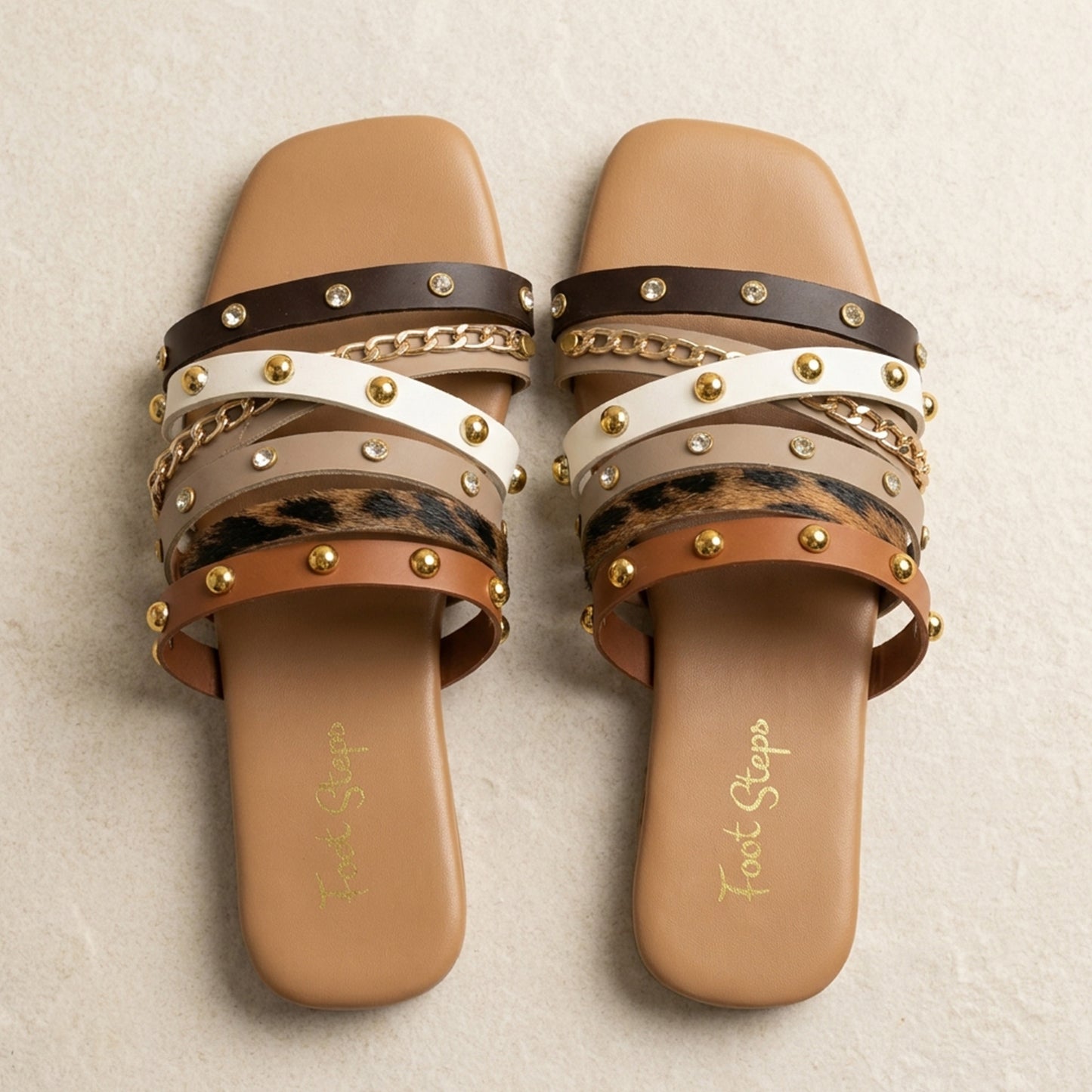 Leopard & Chains Flat Slides - RNCB|2450