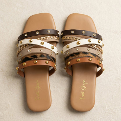 Leopard & Chains Flat Slides - RNCB|2450