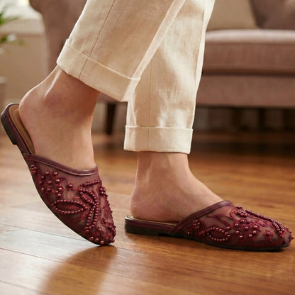 Pearl Mesh Back Open Flat Pumps - BOAEZ|1965