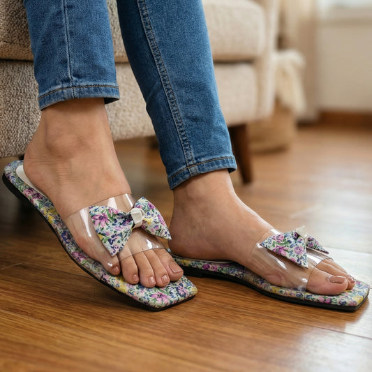 Clear Strap Floral Print Flat Slides - SFT|1750