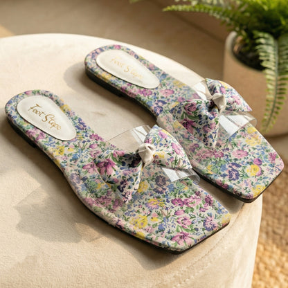 Clear Strap Floral Print Flat Slides - SFT|1750