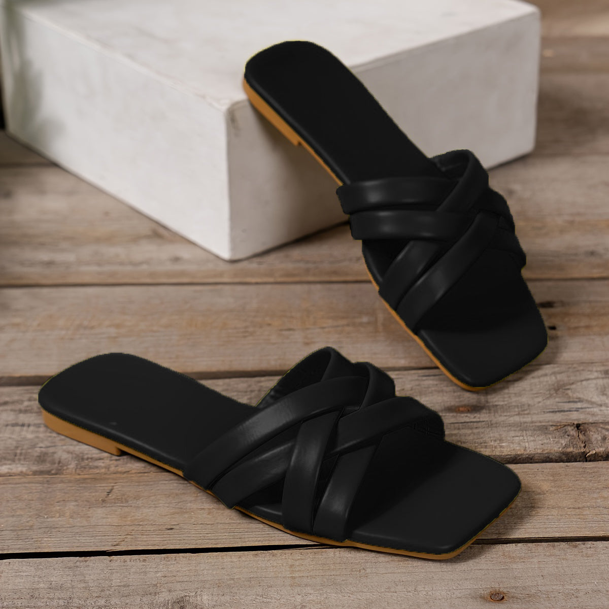 Strappy Flat Slides - Black