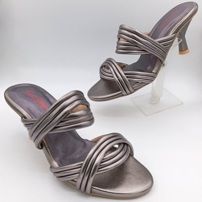 Gunmetal Cone Heels Sandals - TSDKM21650