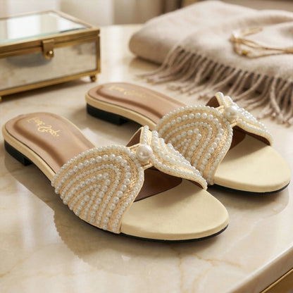 Emerald Pearl Satin Slides - TZFP|2825