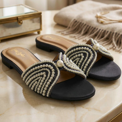 Emerald Pearl Satin Slides - TZFP|2825