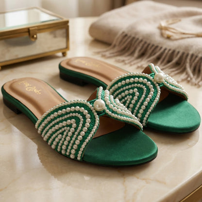 Emerald Pearl Satin Slides - TZFP|2825