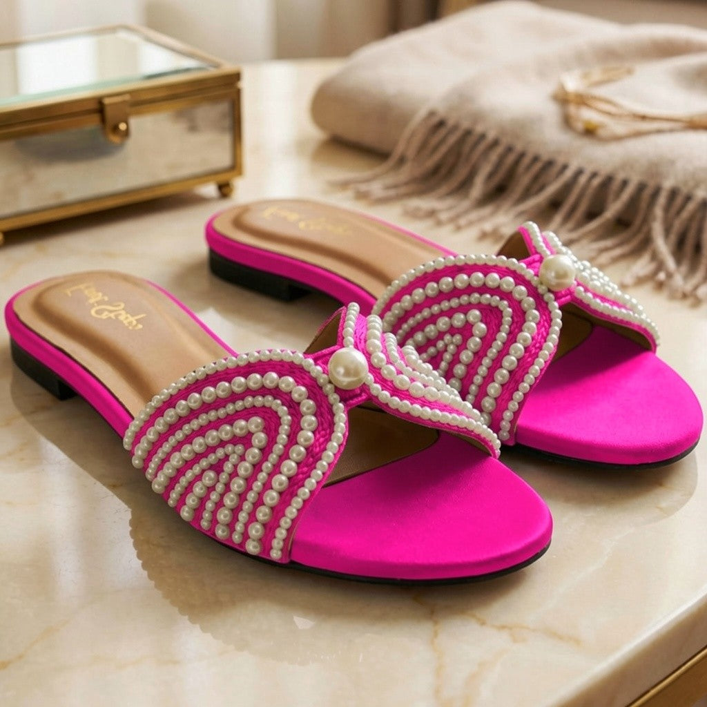 Emerald Pearl Satin Slides - TZFP|2825