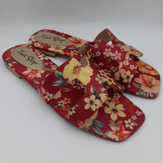 Summer Floral Flat Slides For Women - Maroon