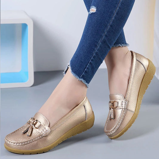 Moccasin Loafers Shoes For Women TB - Golden