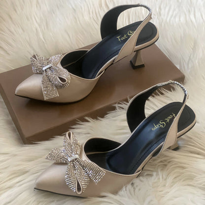 Kitten High Heels Bowknot Embellished Sandals