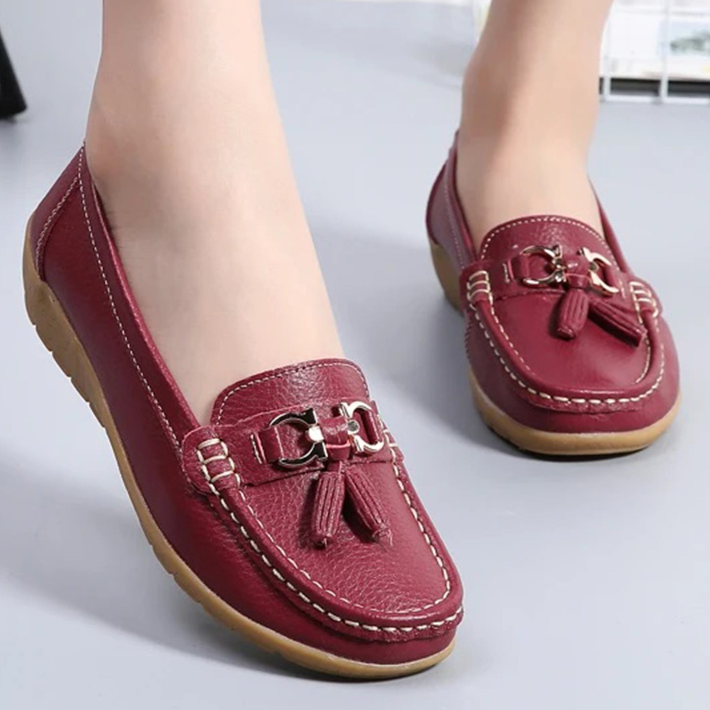 Genuine Leather Medicated Loafers For Women TB