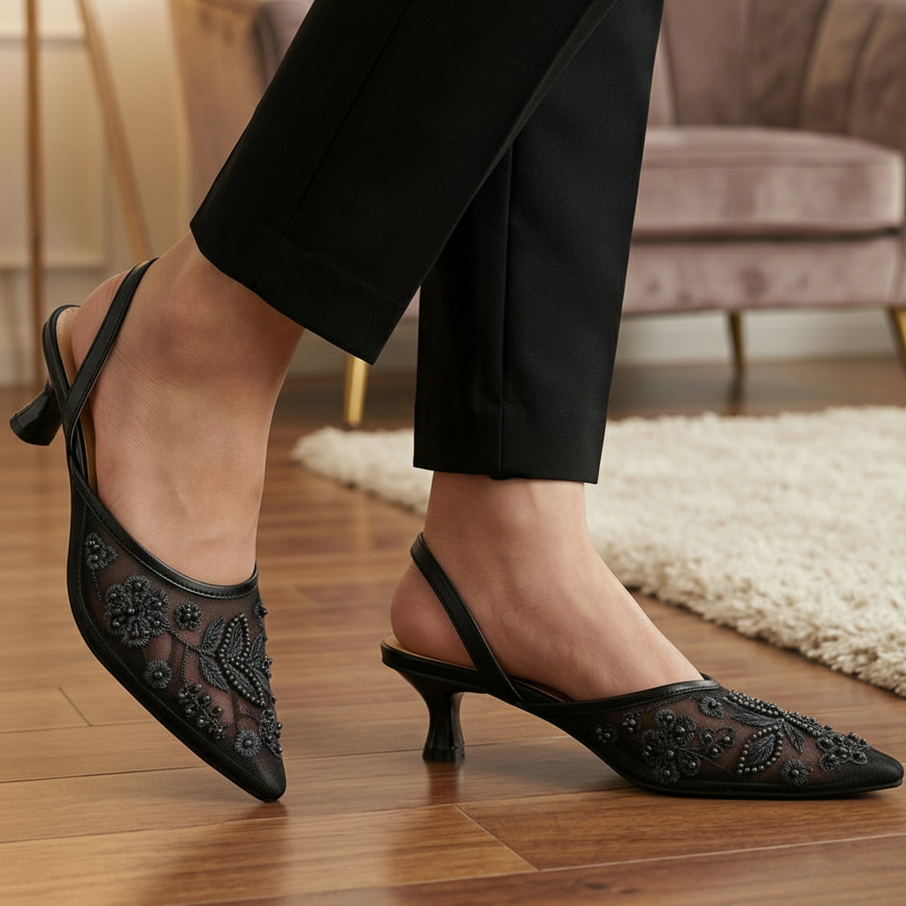 Embroidery Mesh Slingback Heels - AEZ|2950