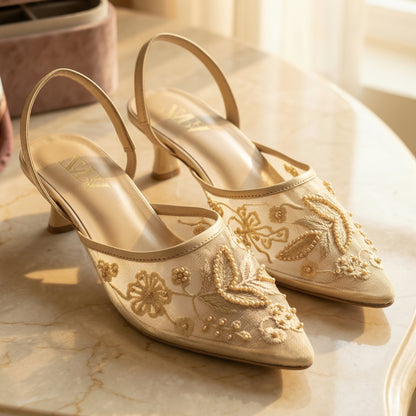 Embroidery Mesh Slingback Heels - AEZ|2950