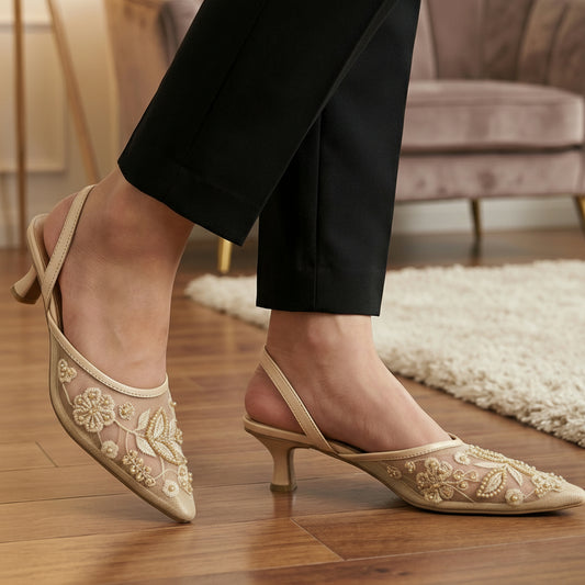 Embroidery Mesh Slingback Heels - AEZ|2950