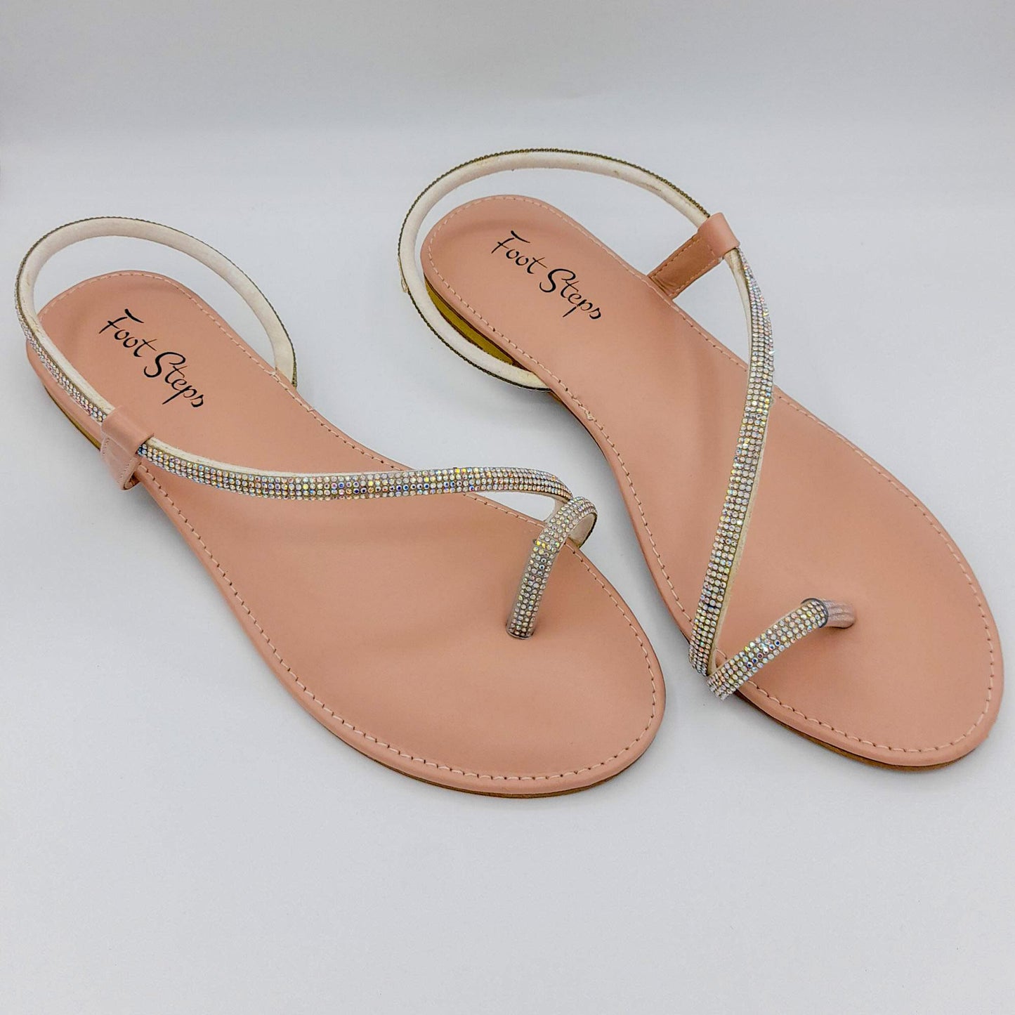 Crystal Toe Ring Flat Sandals For Women