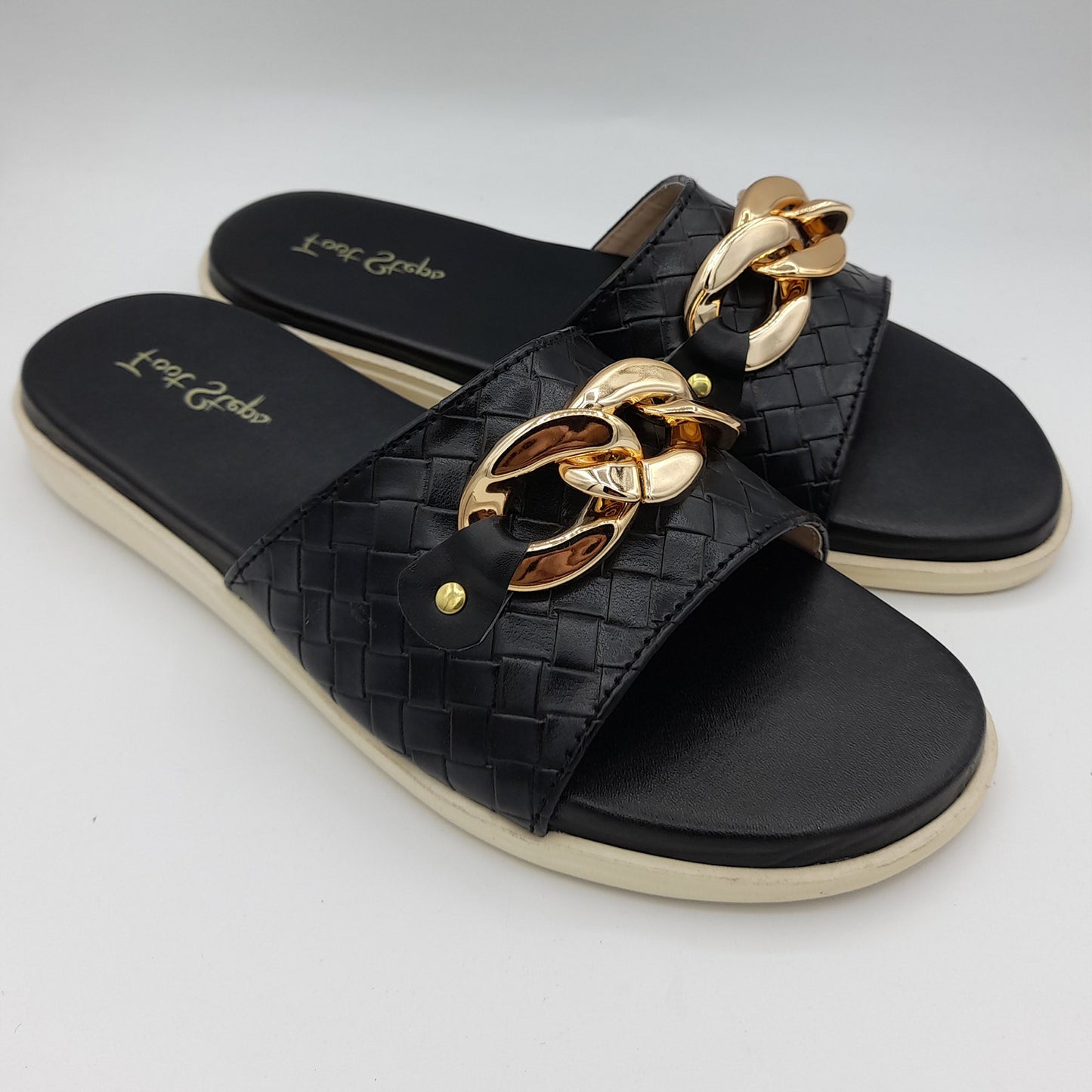 Gold Chain Buckle Slippers For Women