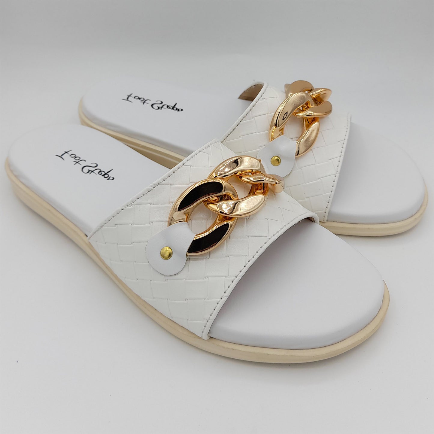 Gold Chain Buckle Slippers For Women