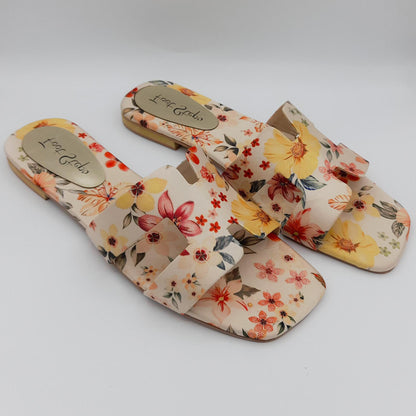 Summer Floral Flat Slides For Women