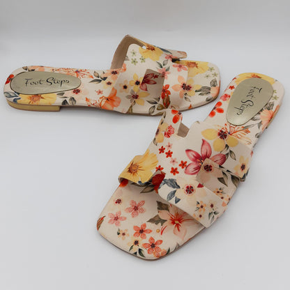Summer Floral Flat Slides For Women
