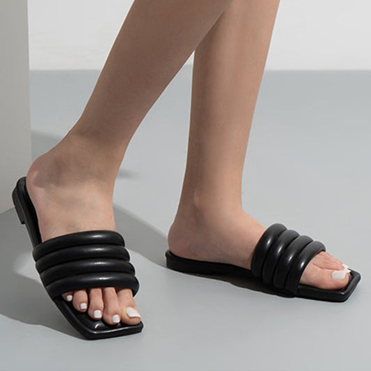 Quilted Flat Slides For Women - Black